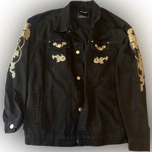 A reason brand Jean jacket with a golden design